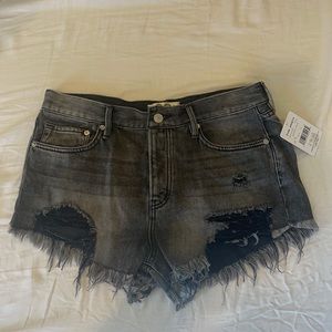 NWT Free People black distressed button up shorts sz 29